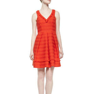 Trina Turk XS 0 orange Dress A Line Pleated Tweed